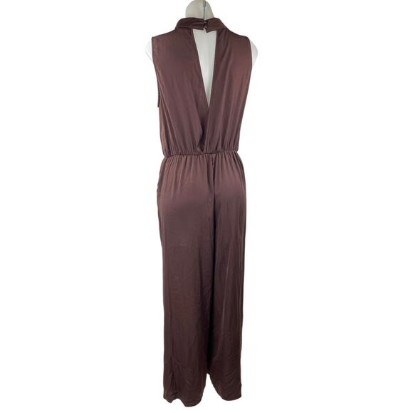 Lascana Womens Brown Sleeveless Turtleneck Cutout Back Wide Leg Jumpsuit Size 10 - Picture 2 of 4